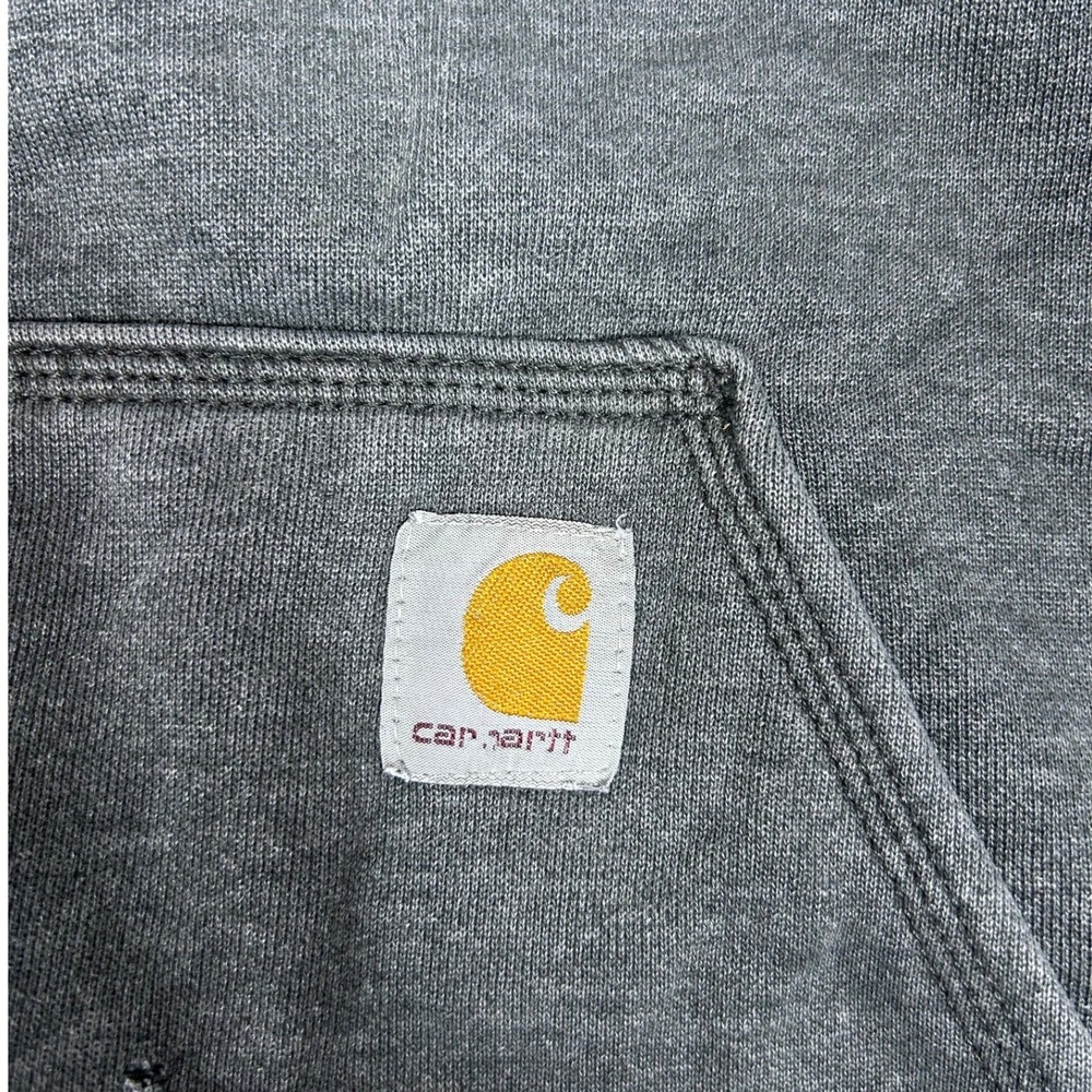 Carhartt Mens 2XL Original Fit Sleeve Logo Hoodie Charcoal Gray Neon Green - Picture 4 of 4